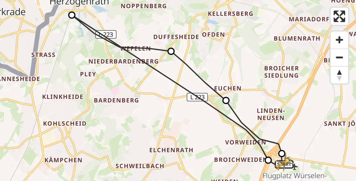 Flugroute Rettungshubschrauber Aachen-Merzbrück Flughafen - Aachen-Merzbrück Flughafen, 19 September 2026, 08:03