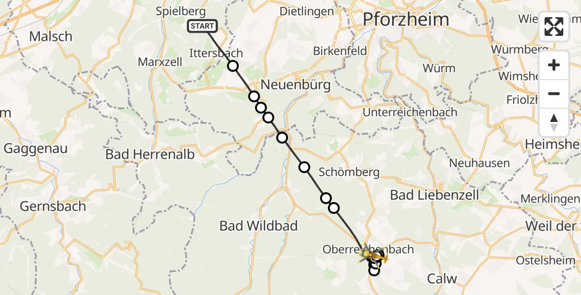 Flugroute Ambulanzhubschrauber Karlsbad - Oberreichenbach, 19 September 2026, 08:12