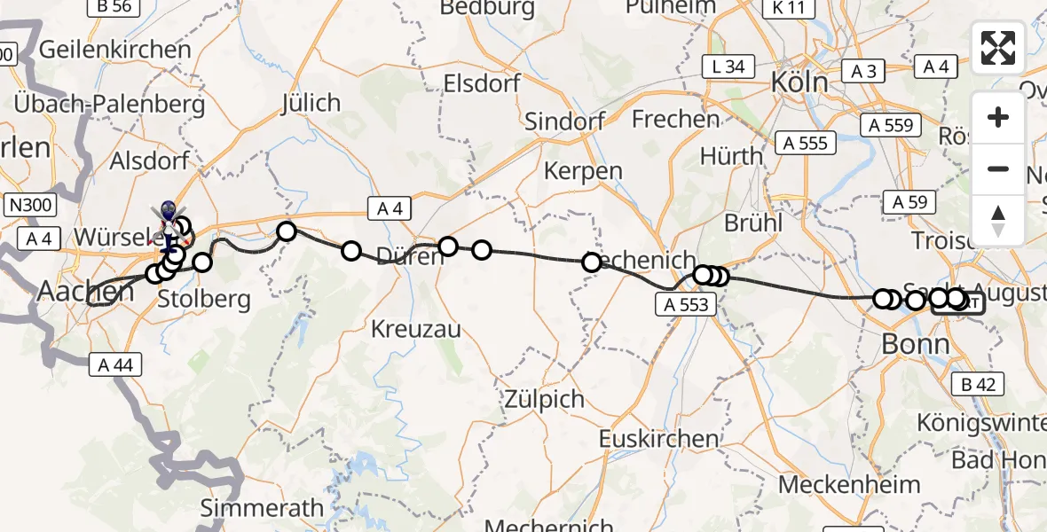 Flugroute Polizeihubschrauber Sankt Augustin - Aachen-Merzbrück Flughafen, 19 September 2026, 08:14