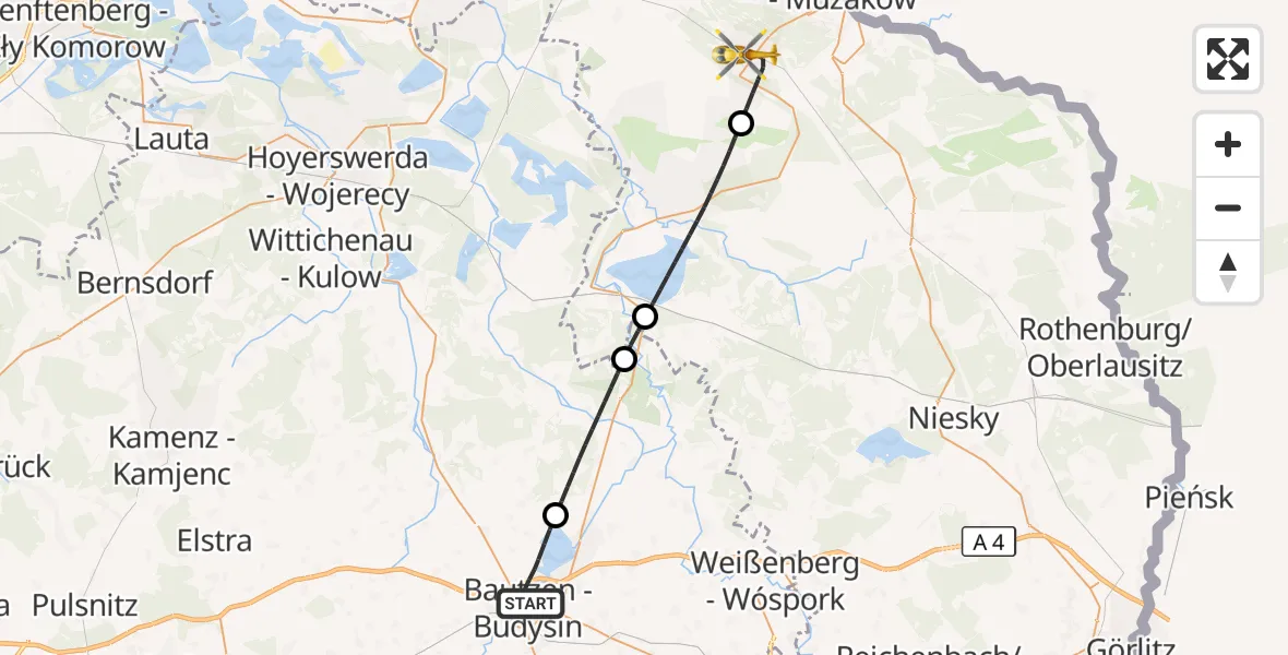 Flugroute Rettungshubschrauber Bautzen - Weißwasser/O.L., 19 September 2026, 08:15
