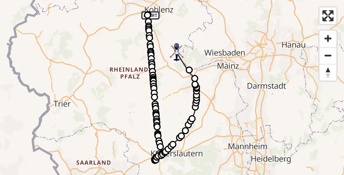 Flugroute Polizeihubschrauber Winningen - Kaub, 19 September 2026, 08:15