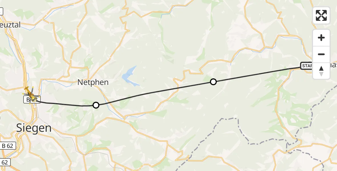 Flugroute Rettungshubschrauber Bad Laasphe - Siegen, 19 September 2026, 08:15