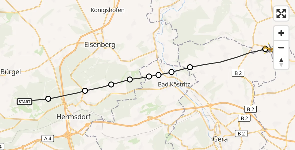 Flugroute Rettungshubschrauber Waldeck - Gutenborn, 19 September 2026, 08:19