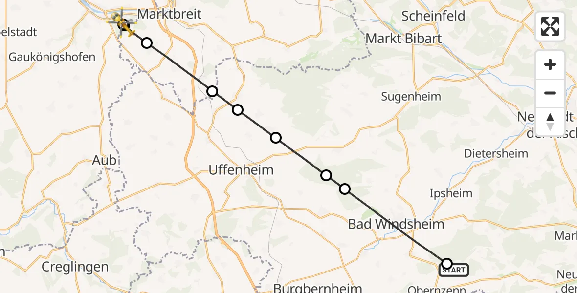 Flugroute Rettungshubschrauber Obernzenn - Ochsenfurt Hospital, 19 September 2026, 08:30