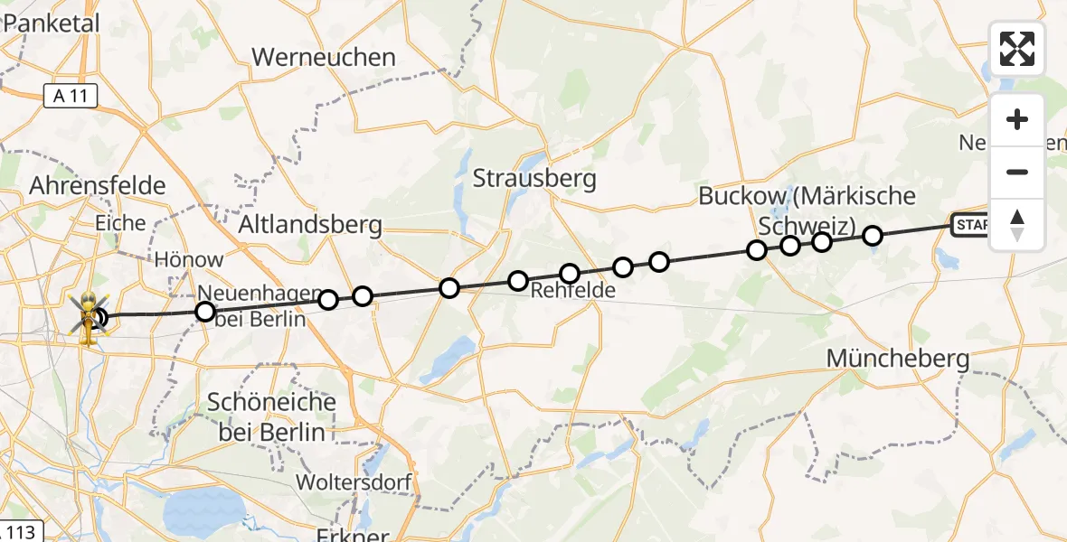Flugroute Rettungshubschrauber Müncheberg - Berlin Emergency Hospital, 19 September 2026, 08:33