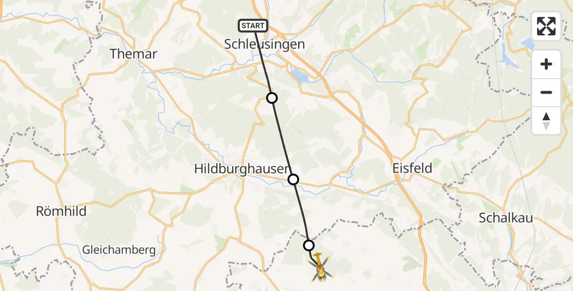 Flugroute Rettungshubschrauber Schleusingen - Bad Rodach, 19 September 2026, 08:34