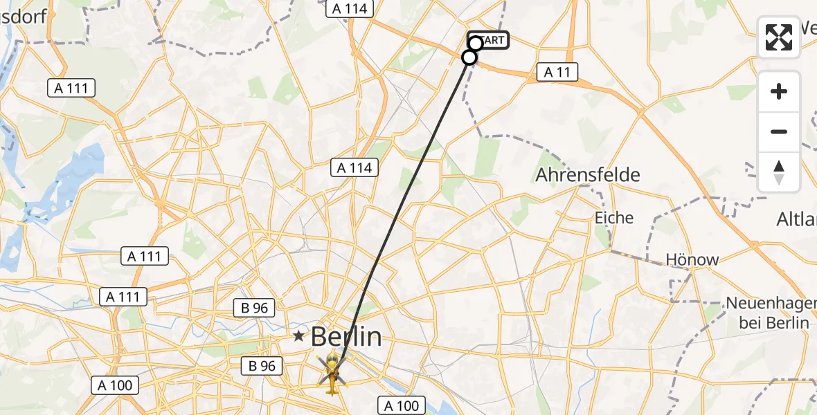 Flugroute Rettungshubschrauber Helios Clinic Berlin-Buch - Berlin, 19 September 2026, 08:35