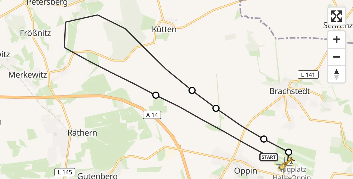 Flugroute Rettungshubschrauber Landsberg - Halle-Oppin Flugplatz, 19 September 2026, 08:43