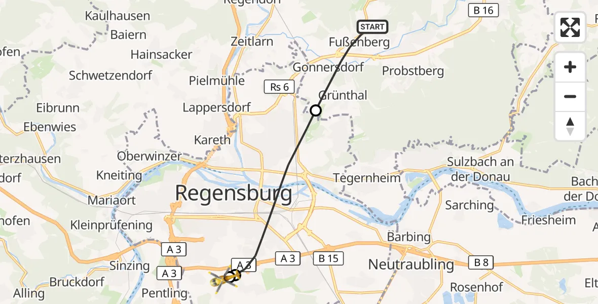 Flugroute Rettungshubschrauber Wenzenbach - DRF Air Rescue Station Regensburg / Regensburg University Hospital, 19 September 2026, 08:48