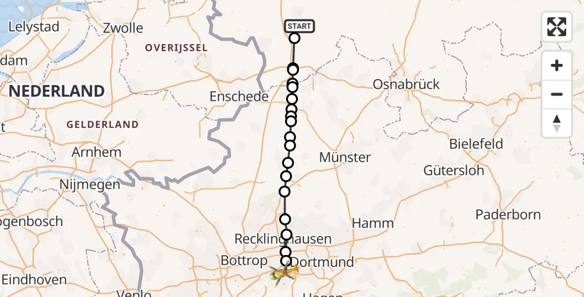 Flugroute Rettungshubschrauber Lingen (Ems) - Bochum, 19 September 2026, 08:50