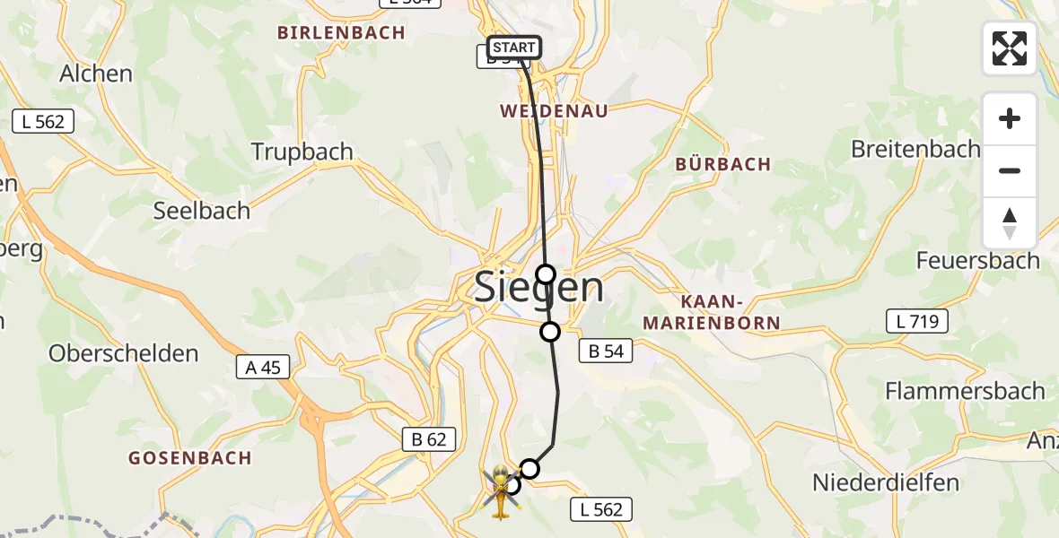 Flugroute Rettungshubschrauber Siegen - Evangelisches Jung-Stilling Hospital, 19 September 2026, 08:54