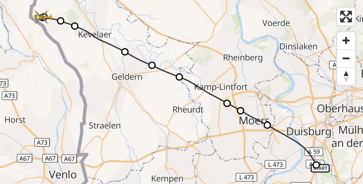 Flugroute Rettungshubschrauber Duisburg Air Rescue Hubschrauberlandeplatz (Christoph 9) - Weeze, 19 September 2026, 08:59