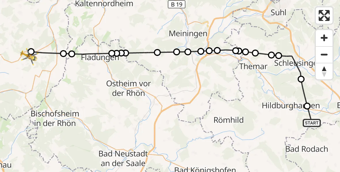 Flugroute Rettungshubschrauber Veilsdorf - Hilders, 19 September 2026, 09:10