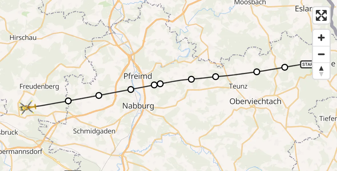 Flugroute Ambulanzhubschrauber Schönsee - Freudenberg, 19 September 2026, 09:13