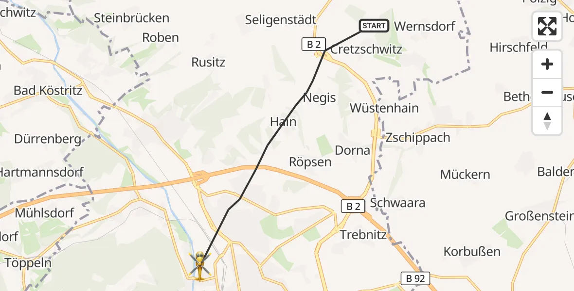 Flugroute Rettungshubschrauber Gera - Gera, 19 September 2026, 09:14