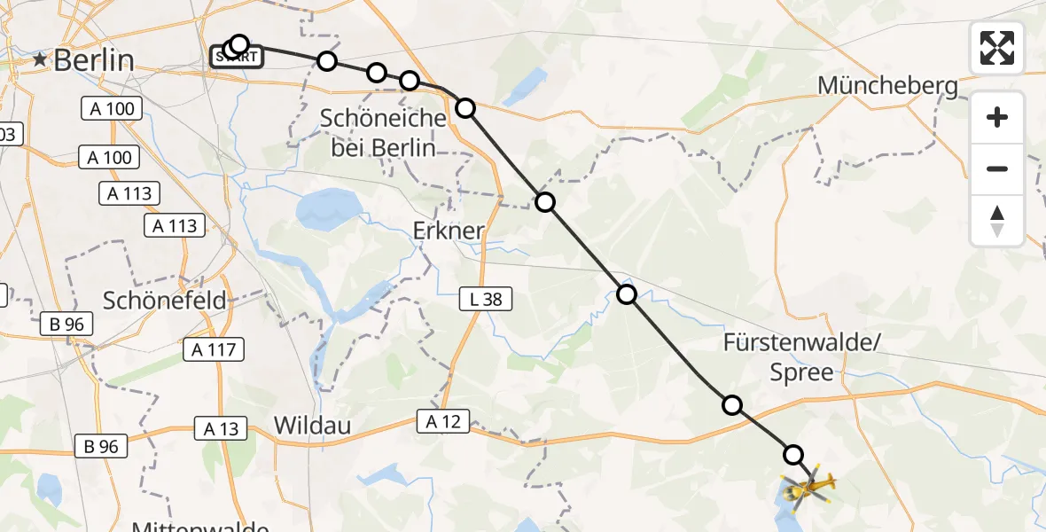 Flugroute Rettungshubschrauber Berlin Emergency Hospital - Bad Saarow, 19 September 2026, 09:15