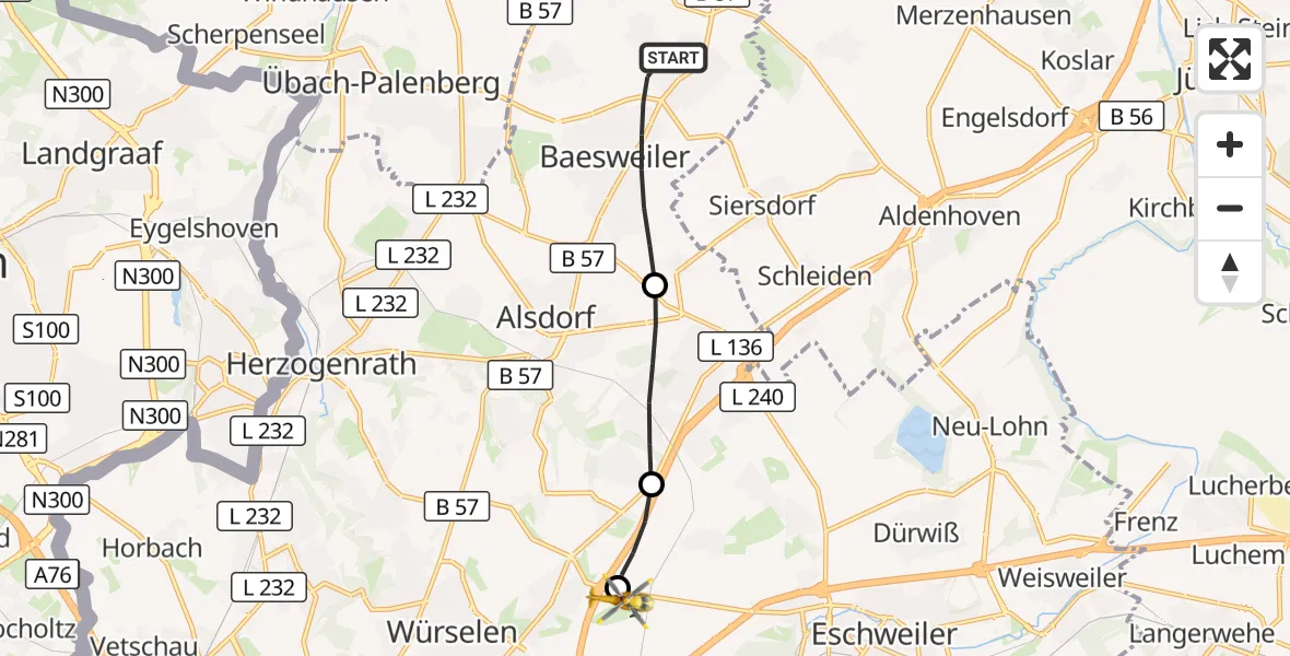 Flugroute Rettungshubschrauber Baesweiler - Aachen-Merzbrück Flughafen, 19 September 2026, 09:16