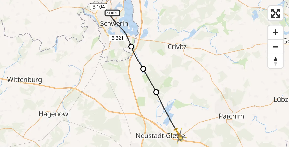 Flugroute Rettungshubschrauber Schwerin - Brenz, 19 September 2026, 09:28