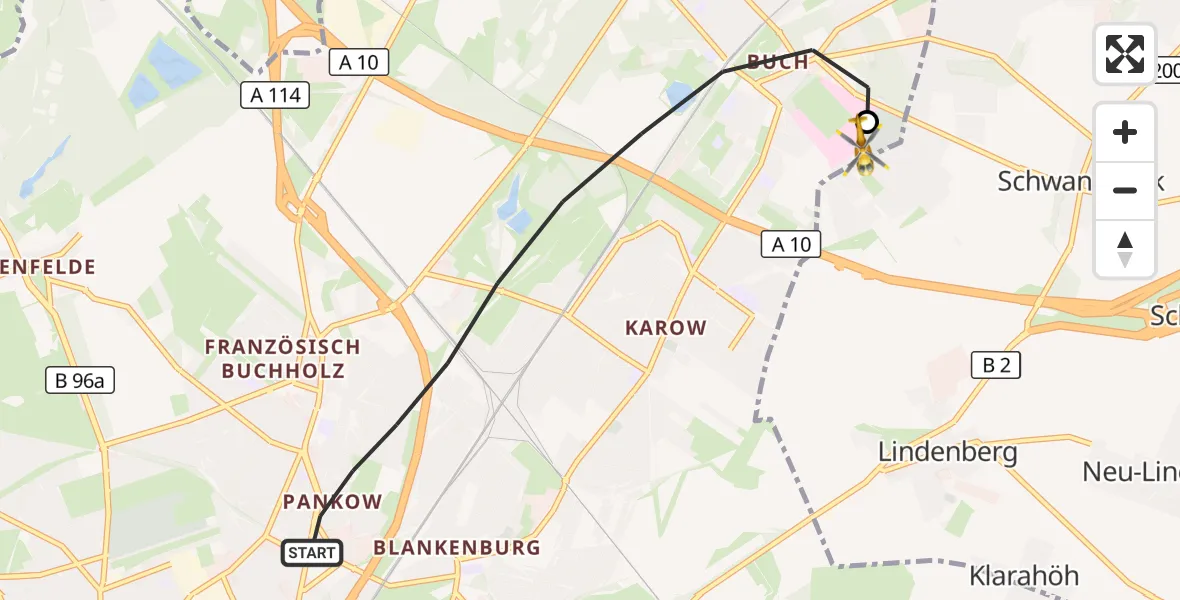 Flugroute Rettungshubschrauber Berlin - Helios Clinic Berlin-Buch, 19 September 2026, 09:31