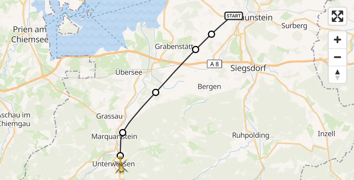 Flugroute Rettungshubschrauber Traunstein - Unterwössen, 19 September 2026, 09:35