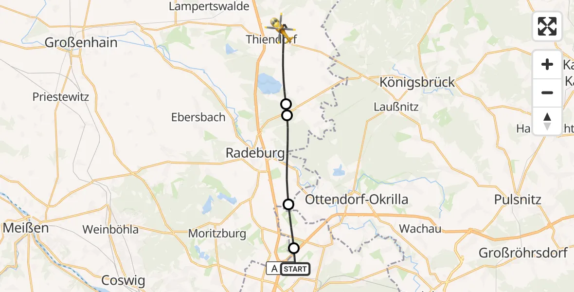 Flugroute Rettungshubschrauber Dresden Flughafen - Thiendorf, 19 September 2026, 09:41