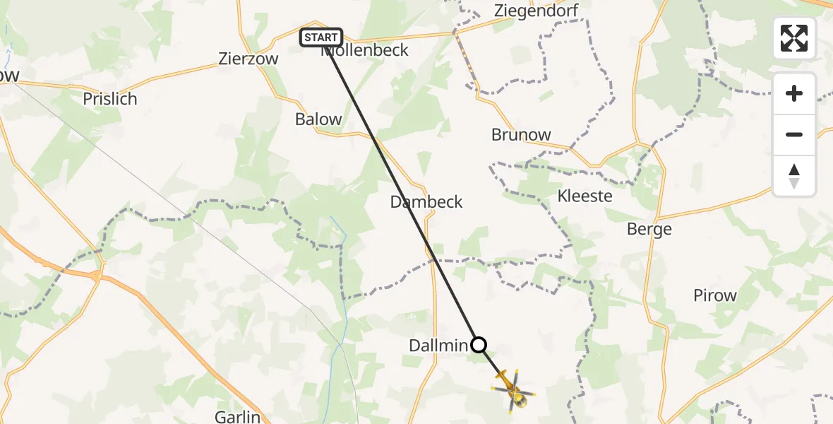 Flugroute Rettungshubschrauber Möllenbeck - Karstädt, 19 September 2026, 09:42