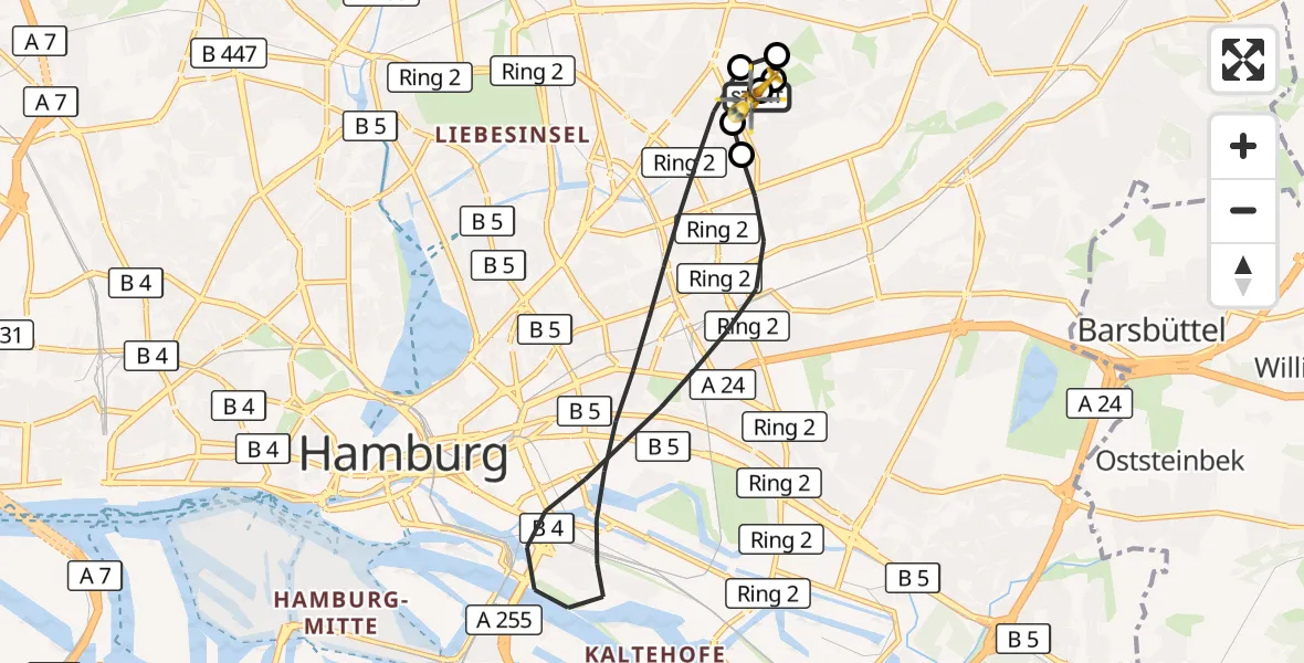 Flugroute Rettungshubschrauber Hamburg Military Hospital - Hamburg Military Hospital, 19 September 2026, 09:43