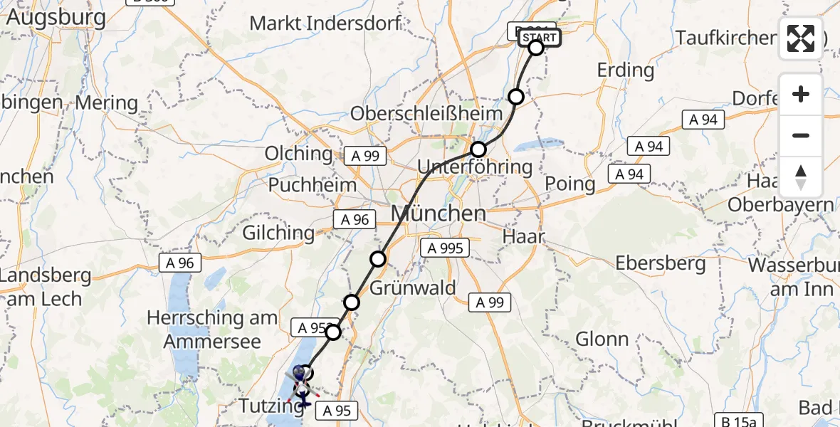 Flugroute Polizeihubschrauber München Flughafen - Münsing, 19 September 2026, 09:45