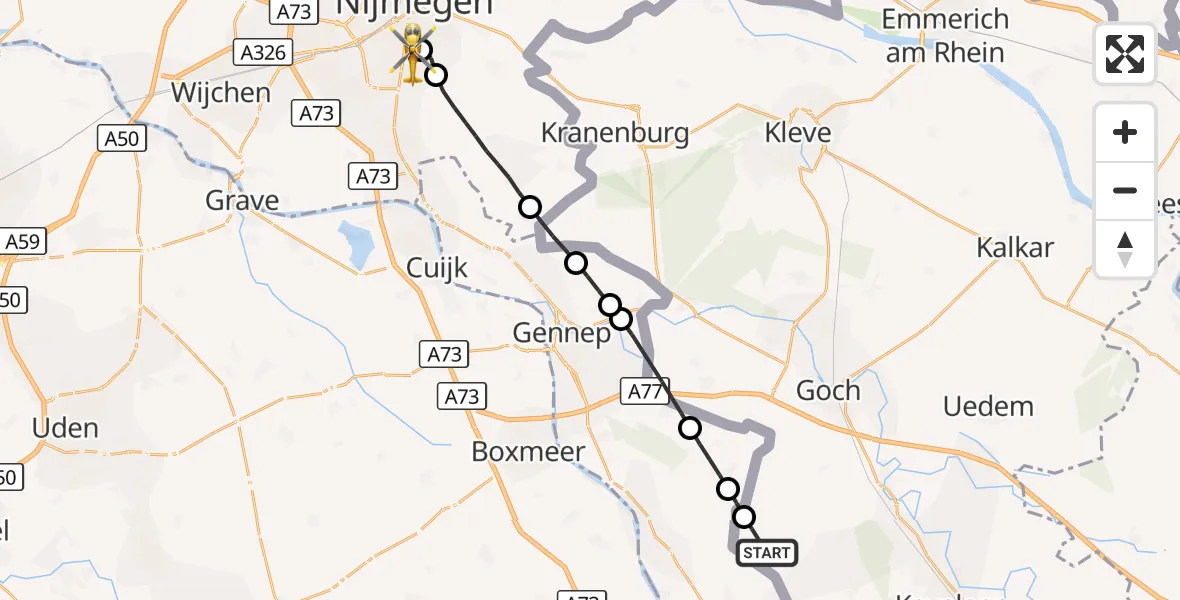 Flugroute Rettungshubschrauber Weeze - Radboud University Medical Center Heliport, 19 September 2026, 09:47
