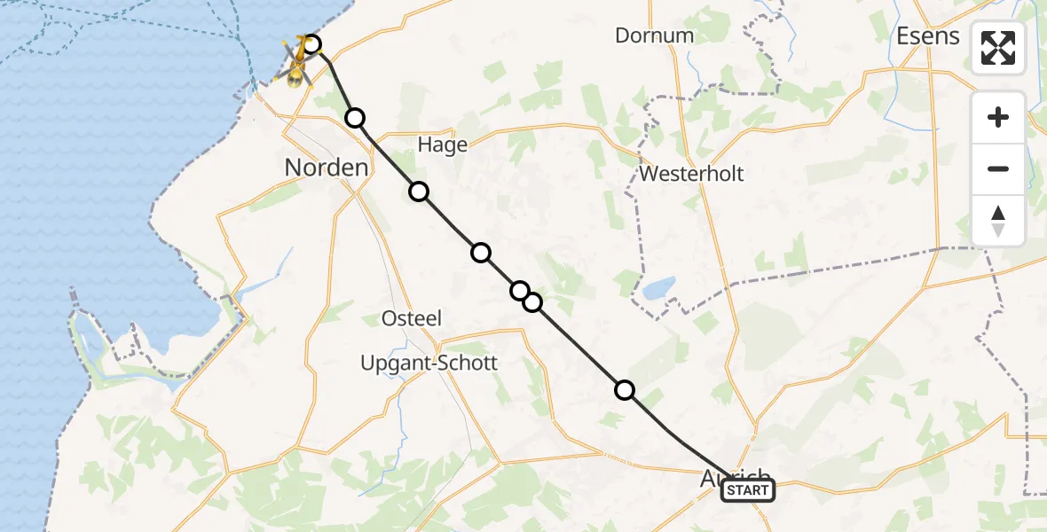 Flugroute Ambulanzhubschrauber Aurich - Norden-Norddeich Flughafen, 19 September 2026, 09:52