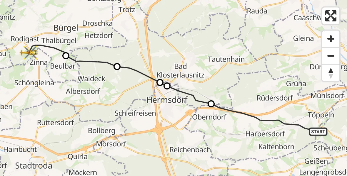 Flugroute Rettungshubschrauber Kraftsdorf - Bürgel, 19 September 2026, 09:54