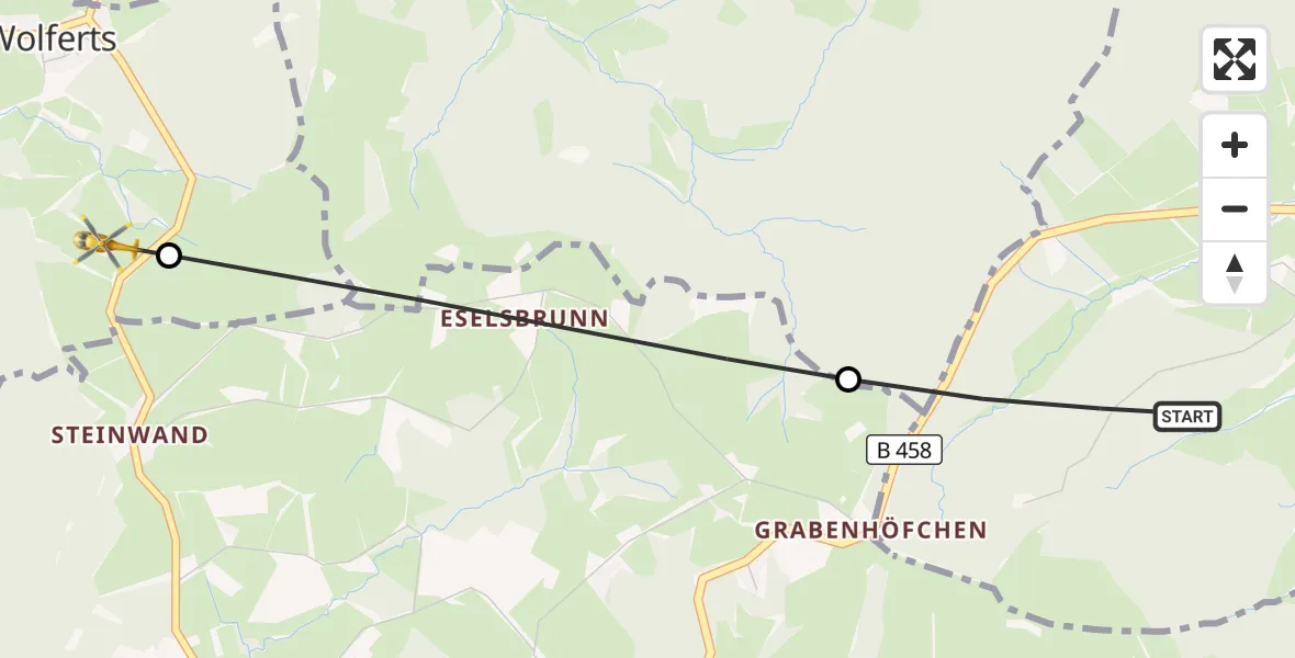 Flugroute Rettungshubschrauber Hilders - Dipperz, 19 September 2026, 09:55