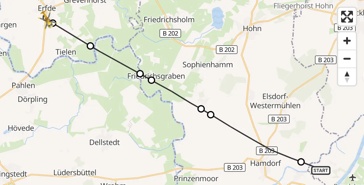 Flugroute Ambulanzhubschrauber Hörsten - Erfde, 19 September 2026, 09:57