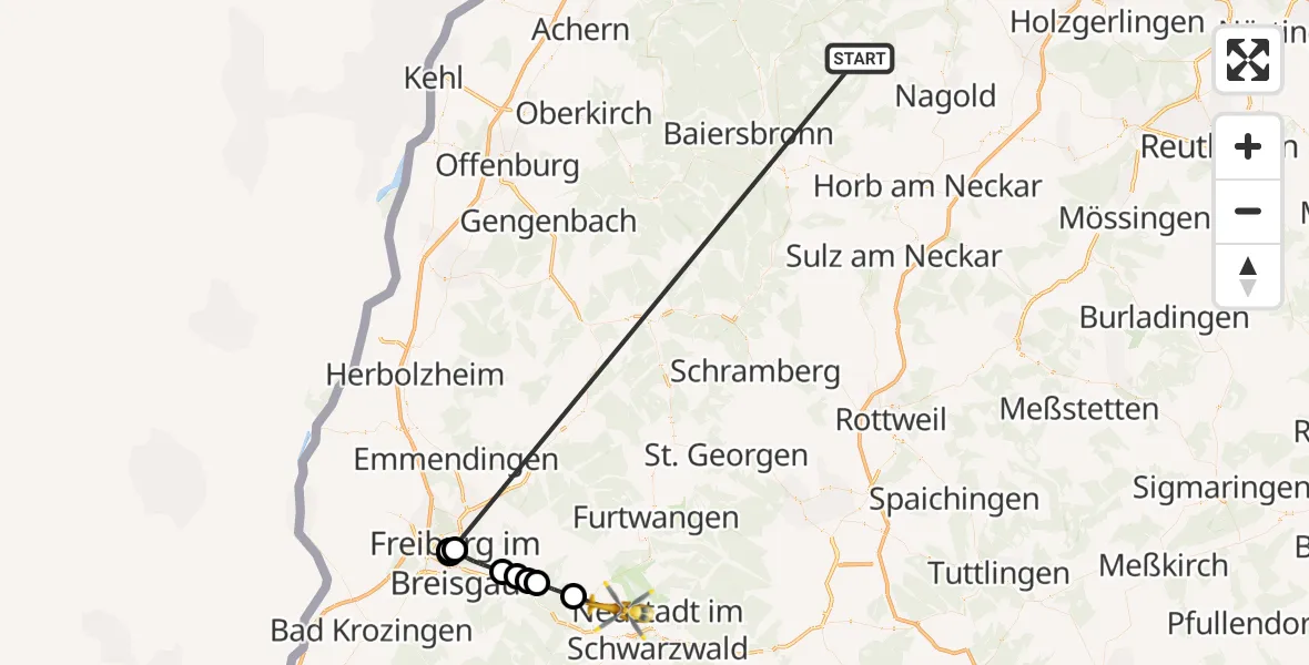 Flugroute Ambulanzhubschrauber Altensteig - Breitnau, 19 September 2026, 10:01