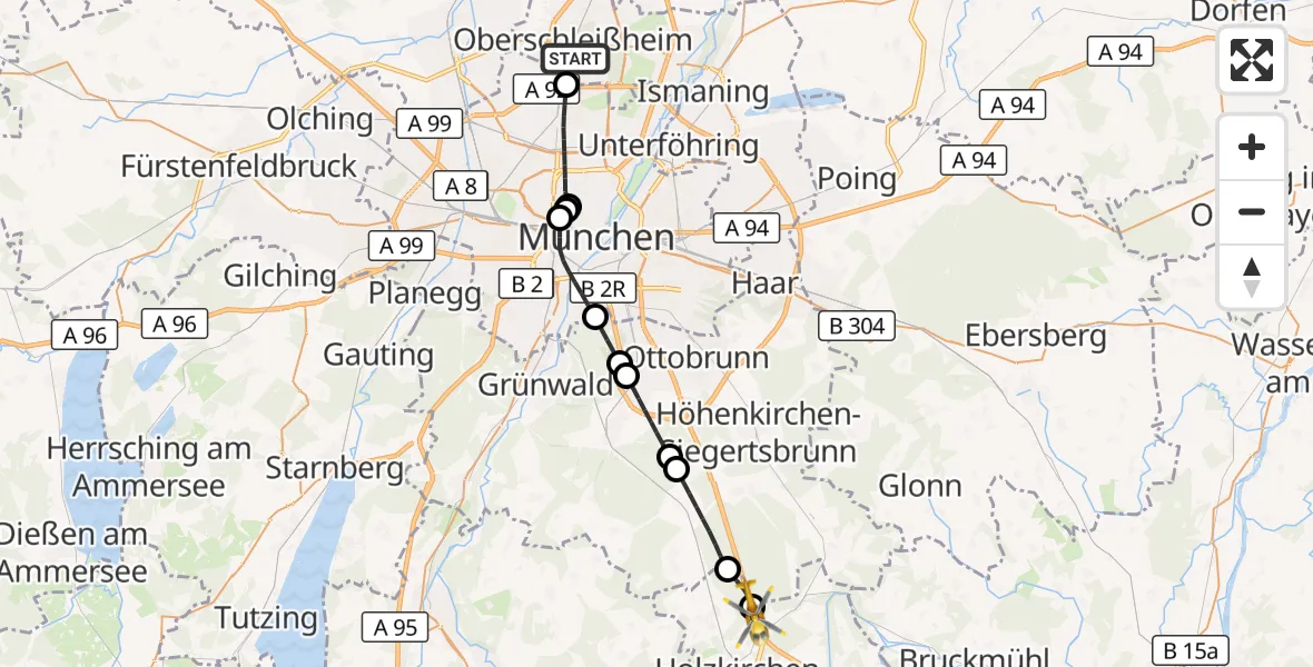Flugroute Rettungshubschrauber Oberschleißheim - Holzkirchen, 19 September 2026, 10:02