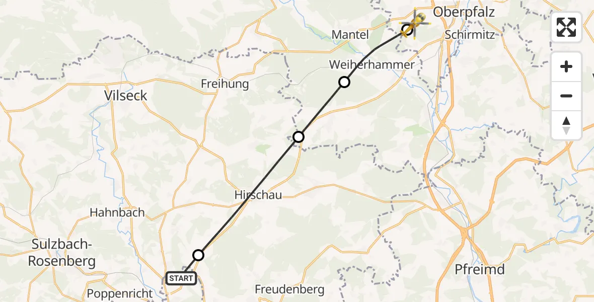 Flugroute Ambulanzhubschrauber Amberg - Weiden i.d.OPf., 19 September 2026, 10:06