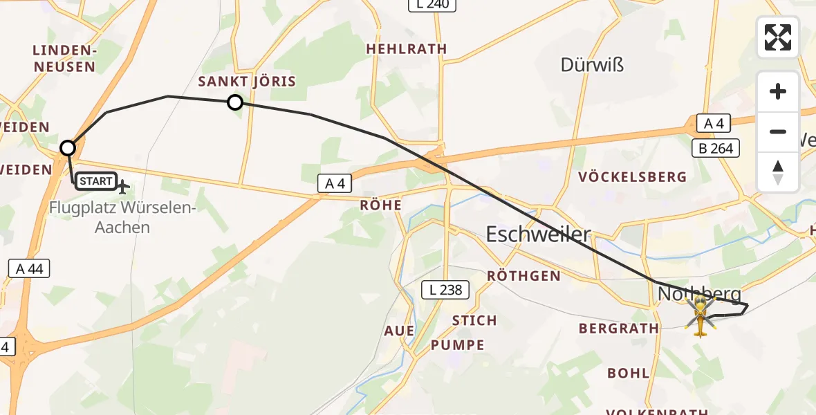 Flugroute Rettungshubschrauber Aachen-Merzbrück Flughafen - Eschweiler, 19 September 2026, 10:11