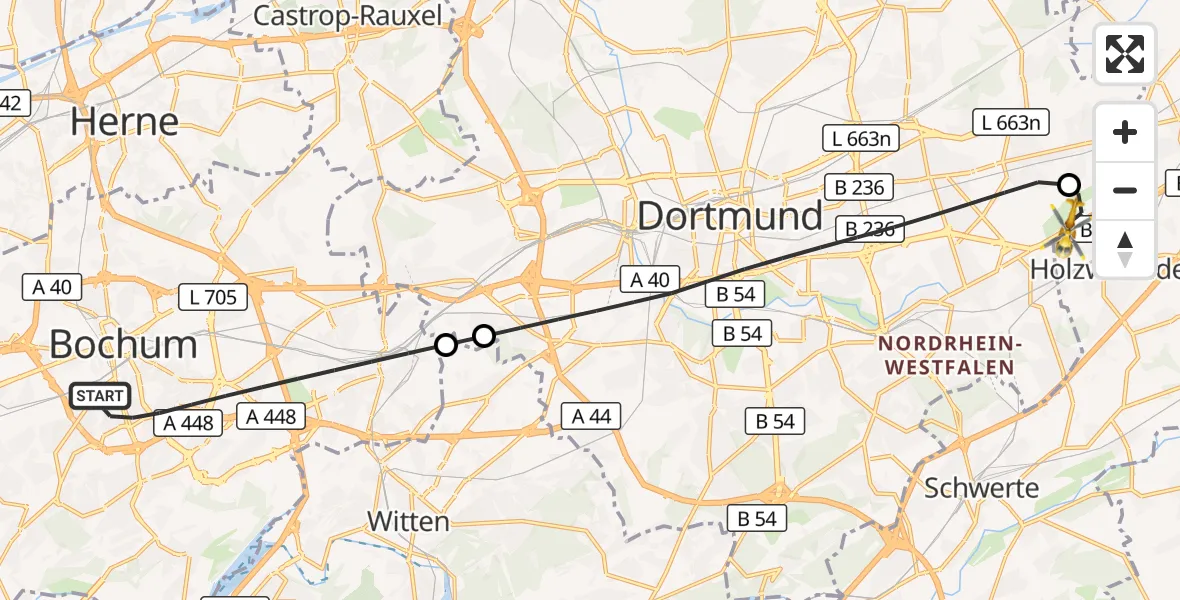 Flugroute Rettungshubschrauber Bochum - Dortmund Flughafen, 19 September 2026, 10:11