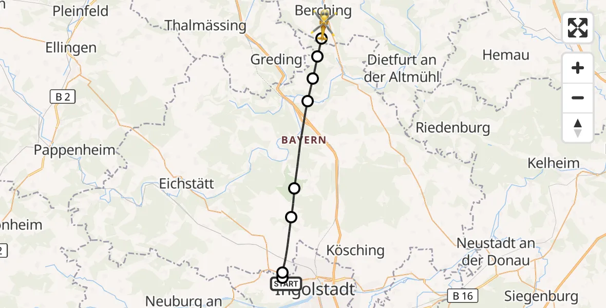 Flugroute Rettungshubschrauber Ingolstadt Hospital - Berching, 19 September 2026, 10:12