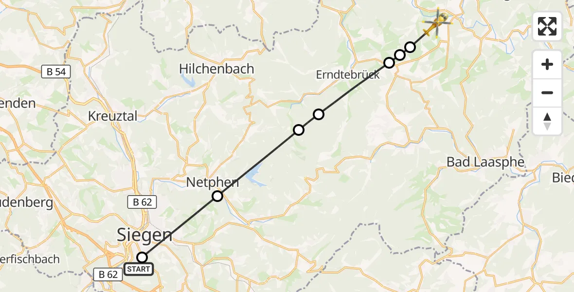 Flugroute Rettungshubschrauber Evangelisches Jung-Stilling Hospital - Bad Berleburg, 19 September 2026, 10:16