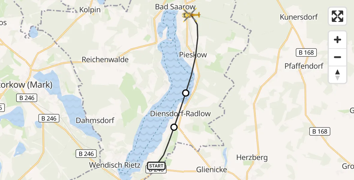 Flugroute Rettungshubschrauber Wendisch Rietz - Bad Saarow, 19 September 2026, 10:17