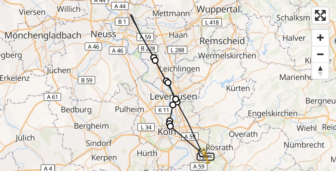 Flugroute Rettungshubschrauber Köln Bonn Flughafen - Köln Bonn Flughafen, 19 September 2026, 10:18