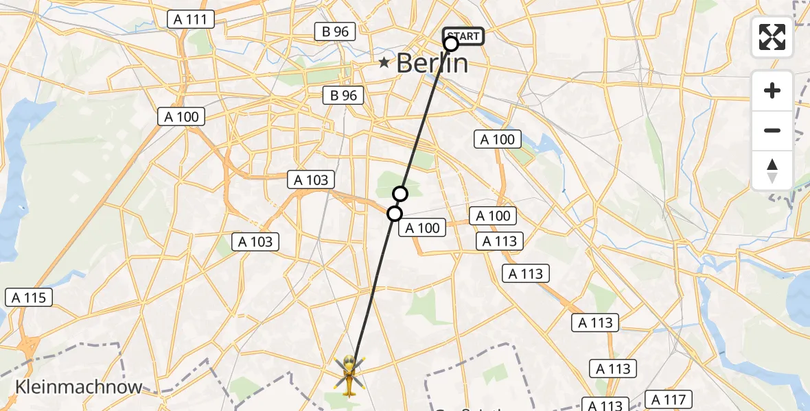 Flugroute Rettungshubschrauber Vivantes Freidrichshain Clinic - Berlin, 19 September 2026, 10:19