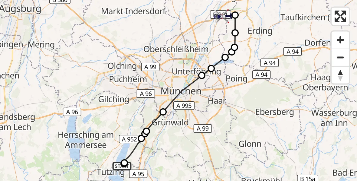 Flugroute Polizeihubschrauber Starnberger See - München Flughafen, 19 September 2026, 10:23