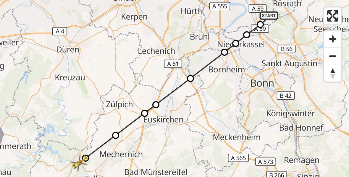 Flugroute Ambulanzhubschrauber Köln Bonn Flughafen - Schleiden, 19 September 2026, 10:23