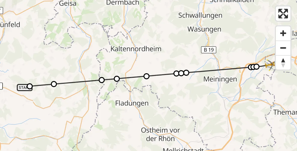 Flugroute Rettungshubschrauber Dipperz - Suhl, 19 September 2026, 10:24