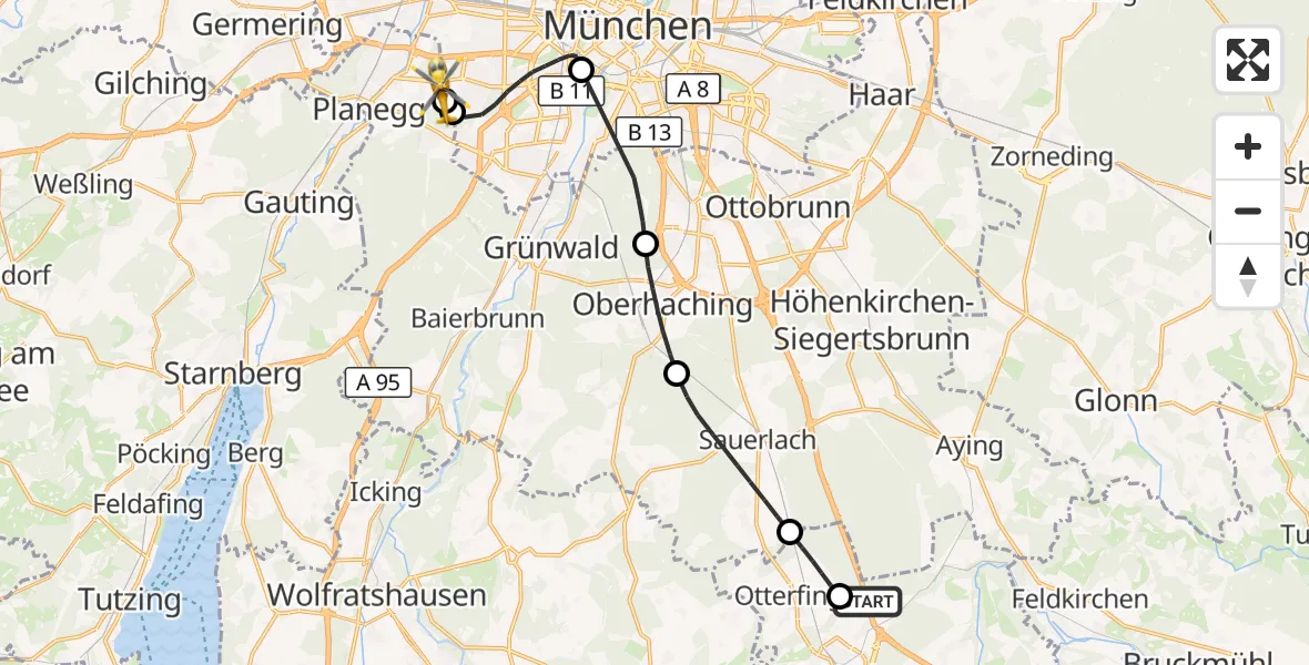 Flugroute Rettungshubschrauber Holzkirchen - DRF Air Rescue München Hubschrauberlandeplatz, 19 September 2026, 10:34