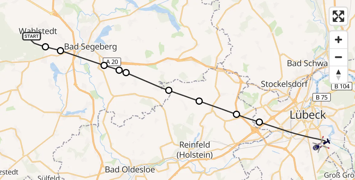 Flugroute Polizeihubschrauber Wahlstedt - Lübeck, 19 September 2026, 10:39