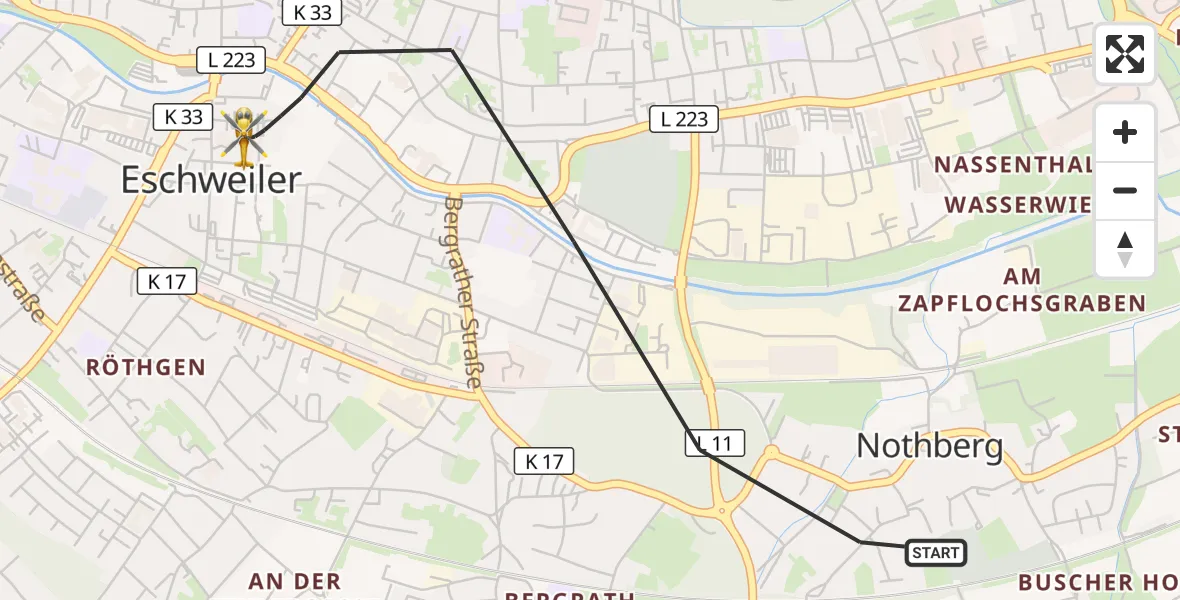 Flugroute Rettungshubschrauber Eschweiler - Eschweiler, 19 September 2026, 10:42
