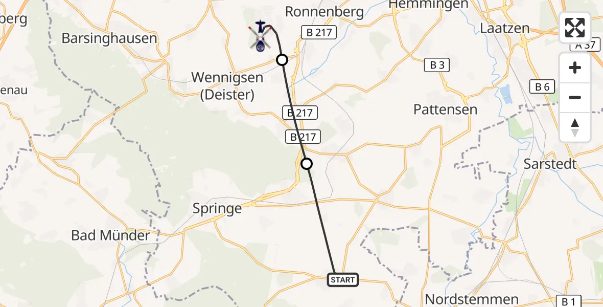 Flugroute Polizeihubschrauber Springe - Gehrden, 19 September 2026, 10:44